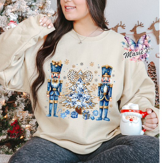 Royal Blue & Golden Nutcracker Holiday Graphic Design DTF Transfer Print