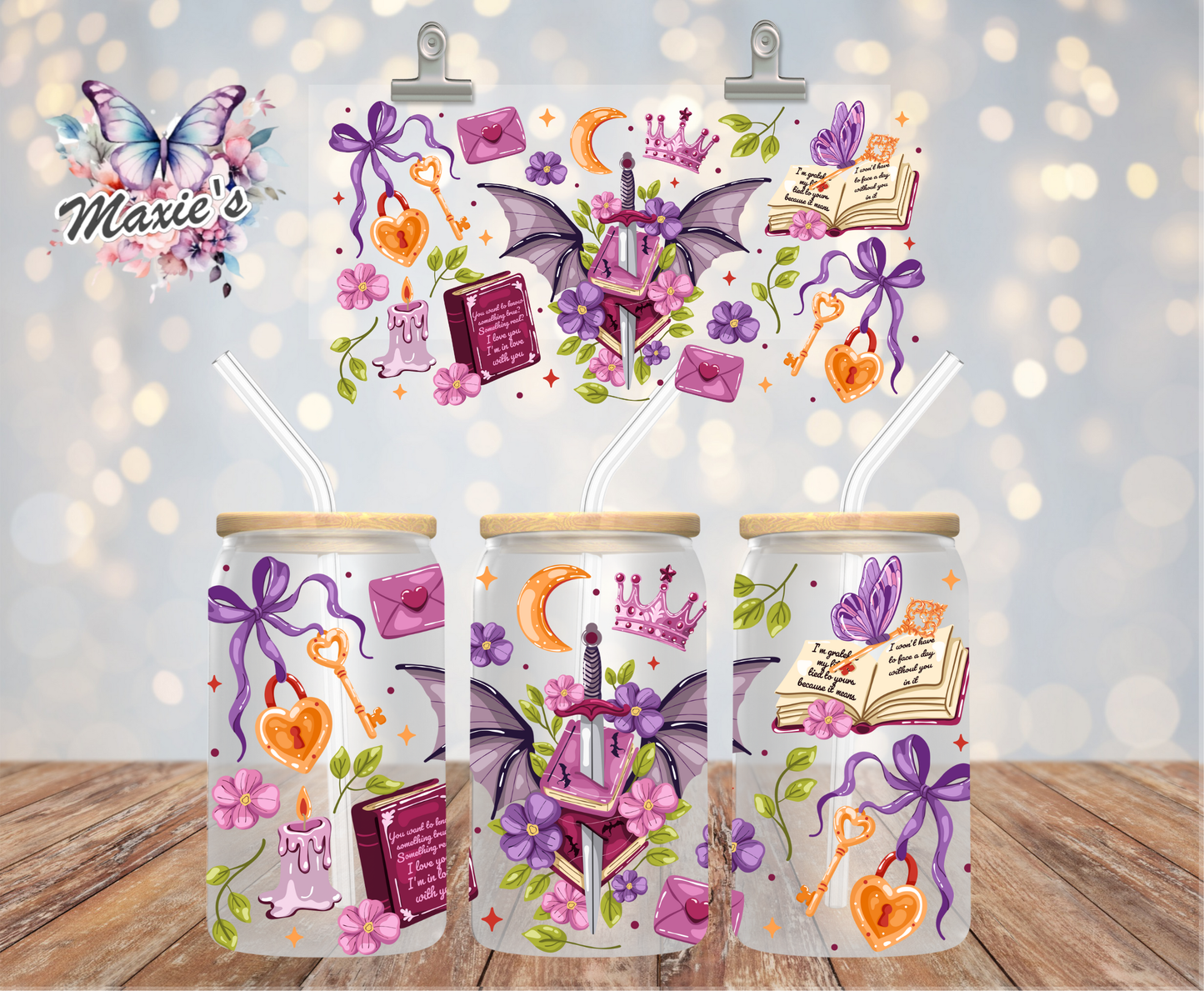 Violet Dragon Wings Chapter Graphic Design 16oz. UVDTF Cup Wrap