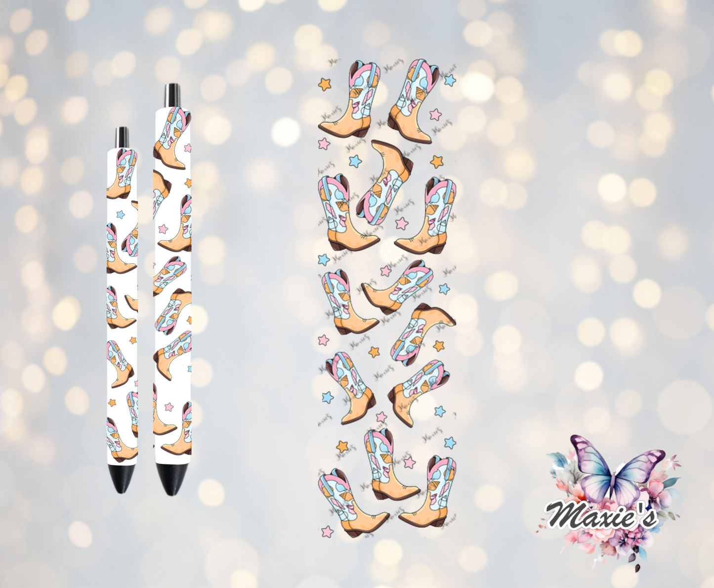 Western Cowboy Boots Graphic Design UVDTF Pen Wrap/Bookmark Decal