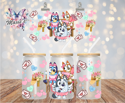 Bluey Puppy Valentine Graphic Design 16oz. UVDTF Cup Wrap