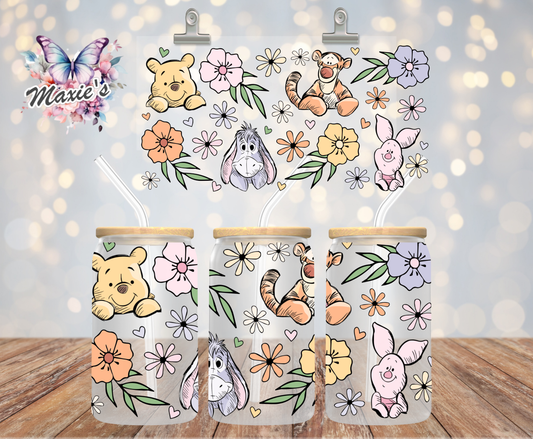 Pooh & Friends Pastel Floral Graphic Design 16oz. UVDTF Cup Wrap