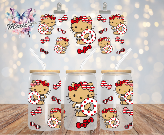 Kitty Beach Fun Graphic Design 16oz. UVDTF Cup Wrap